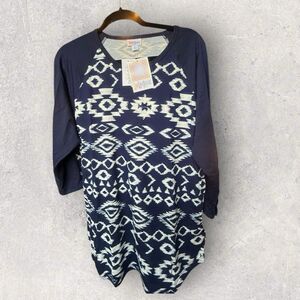 Lularoe Women's Randy Baseball Raglan Blue And White Print  Size 2XL-NWT